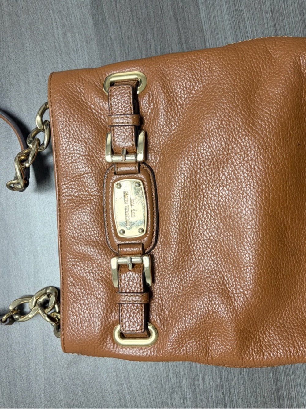 Michael Kors Cognac Pebbled Leather Shoulder Bag with Gold Hardware